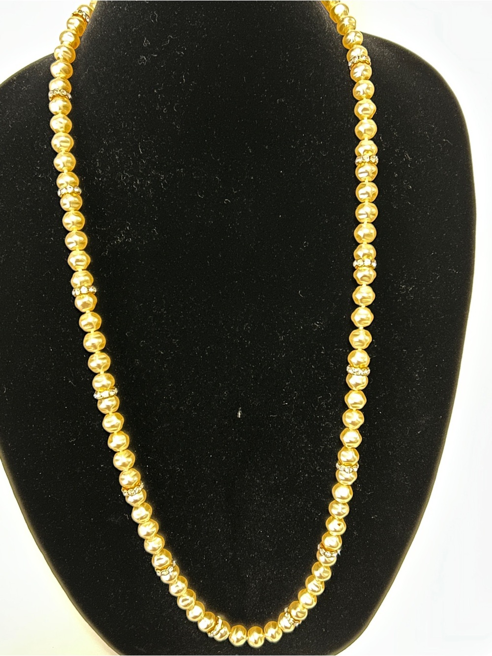 Cream Faux Pearl Women's Necklace with Rhinestone Spacers 36”